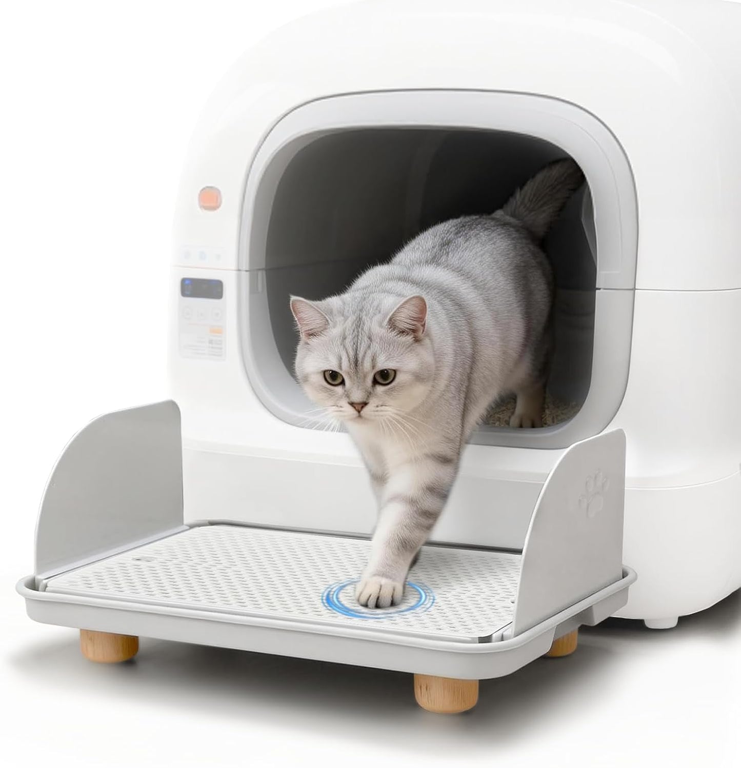 Caja arena extragrande gatos con rampa madera y trampa doble