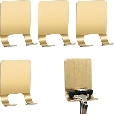 4 Pzas Soporte Maquinilla Afeitar Dorado Acero Inox Doble Ganchos