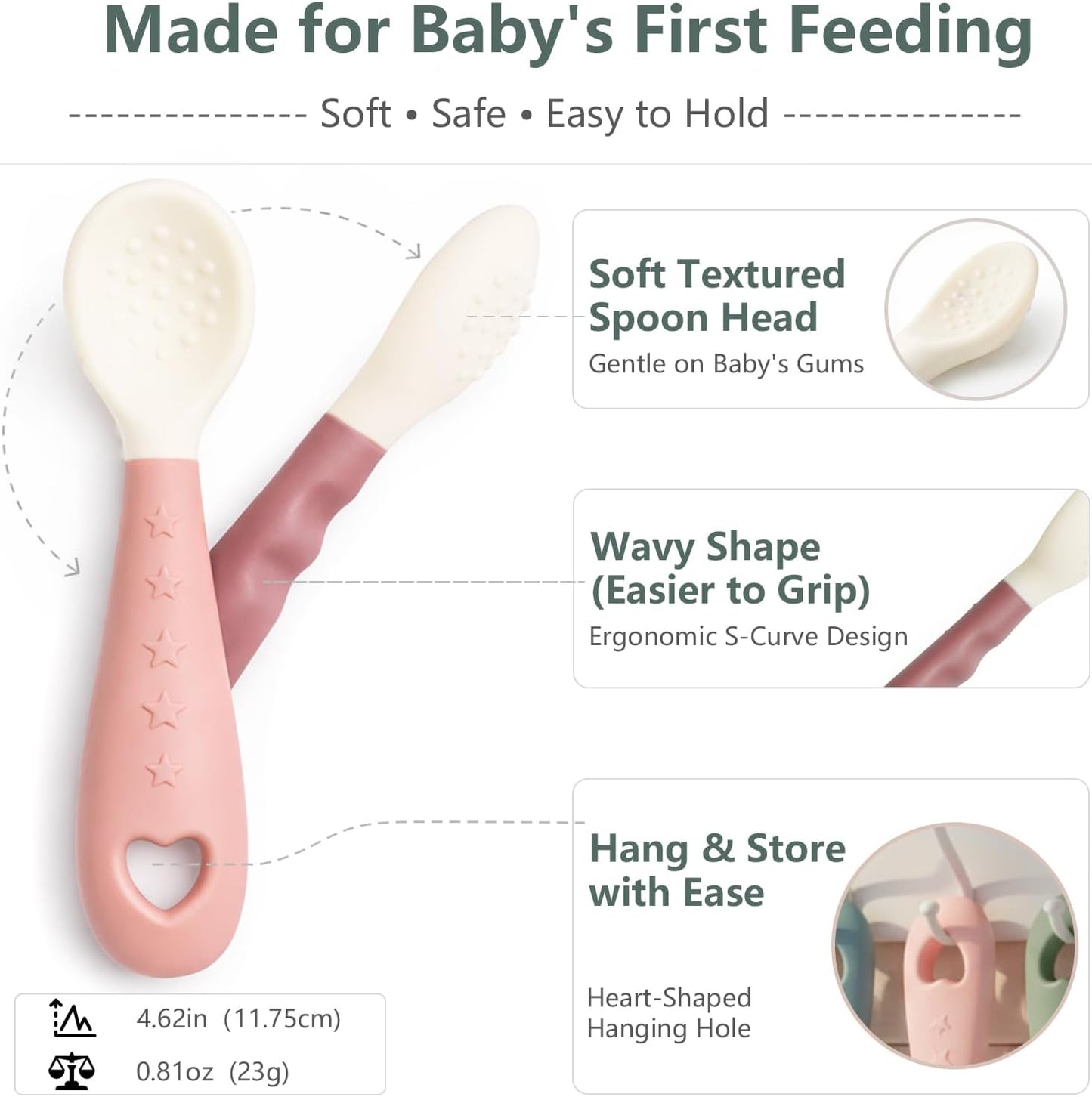 Cucharas de silicona para bebé sin BPA con mango antideslizante