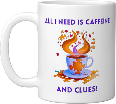 Taza de café divertida para gamers Coffee and Clues