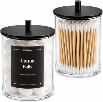 Juego dispensador vidrio Qtip 15oz y 10oz tapas madera negra