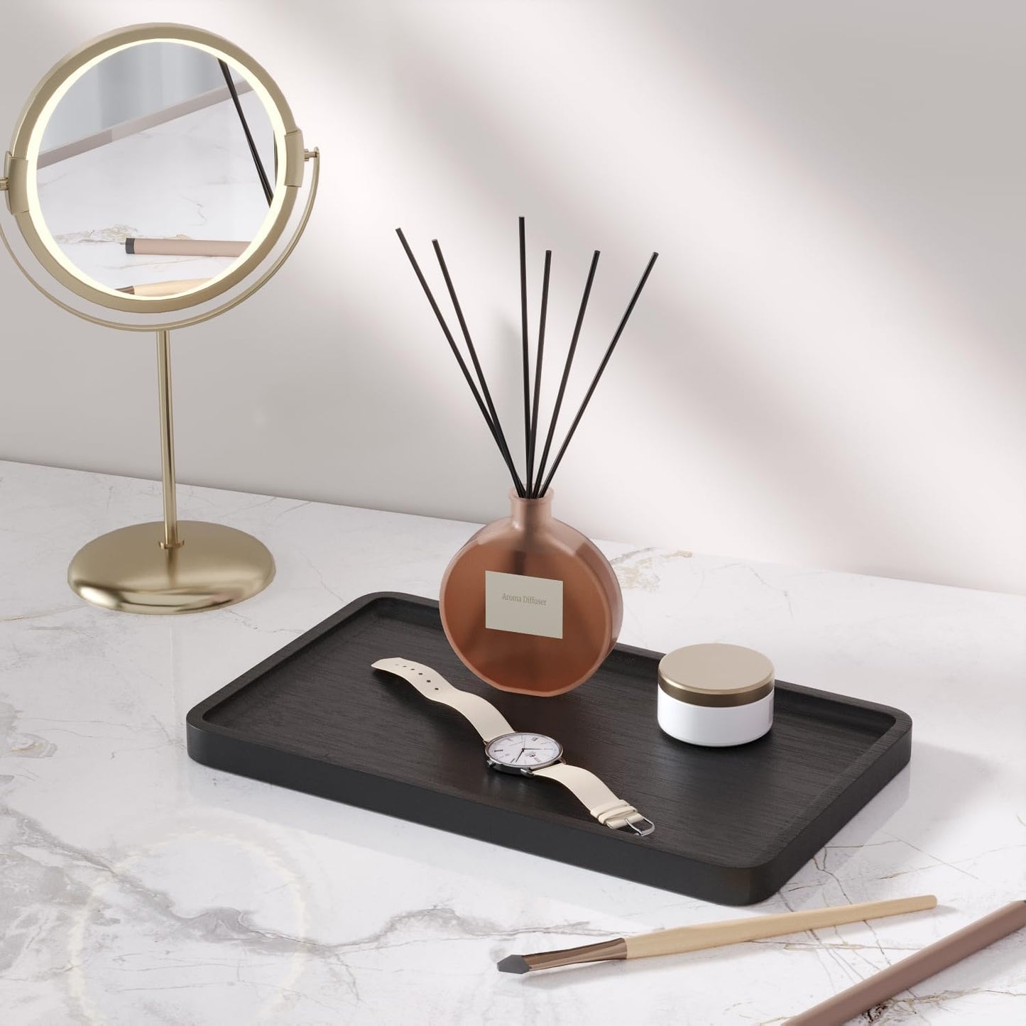 Bandeja de bambú para servir 9.8 x 5.9 pulgadas negro decorativa