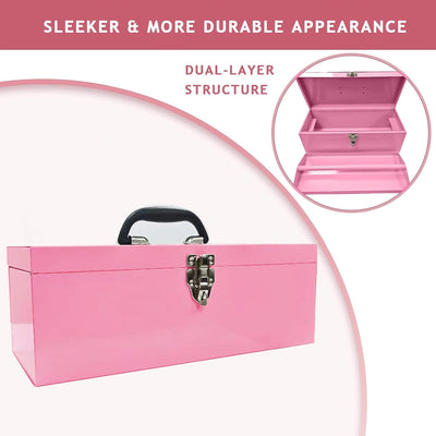 Caja herramientas rosa 16pulg portátil metal con pestillo