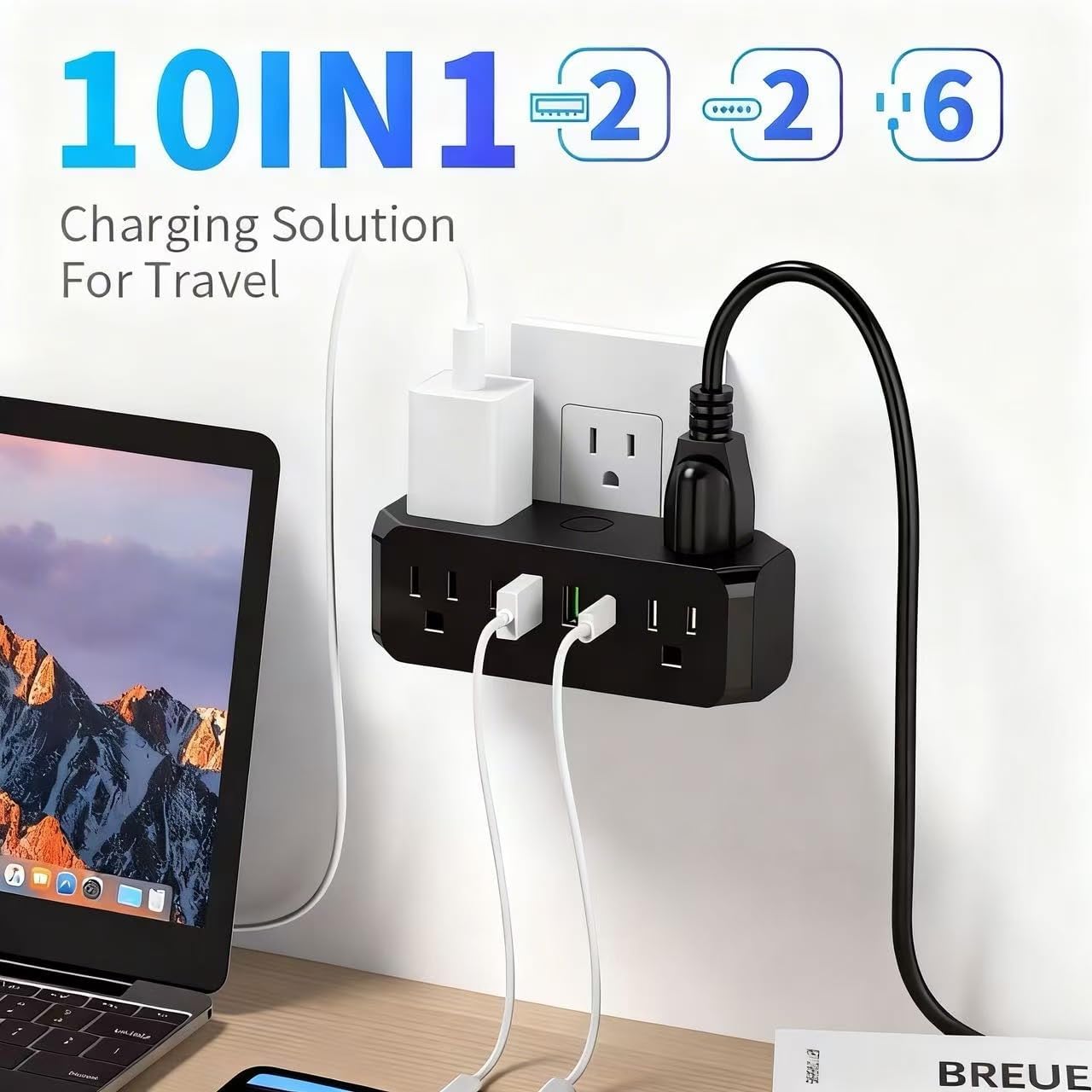 Regleta sobretensión con 6 salidas USB A y C 1800J