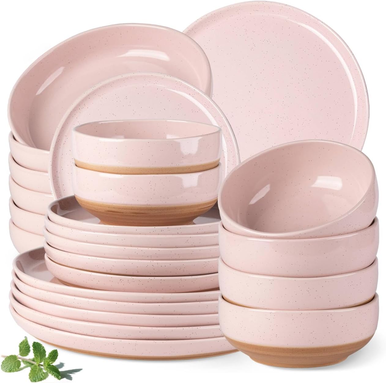 Set 24 Pzas Vajilla Cerámica Rosa Esmaltado Moteado