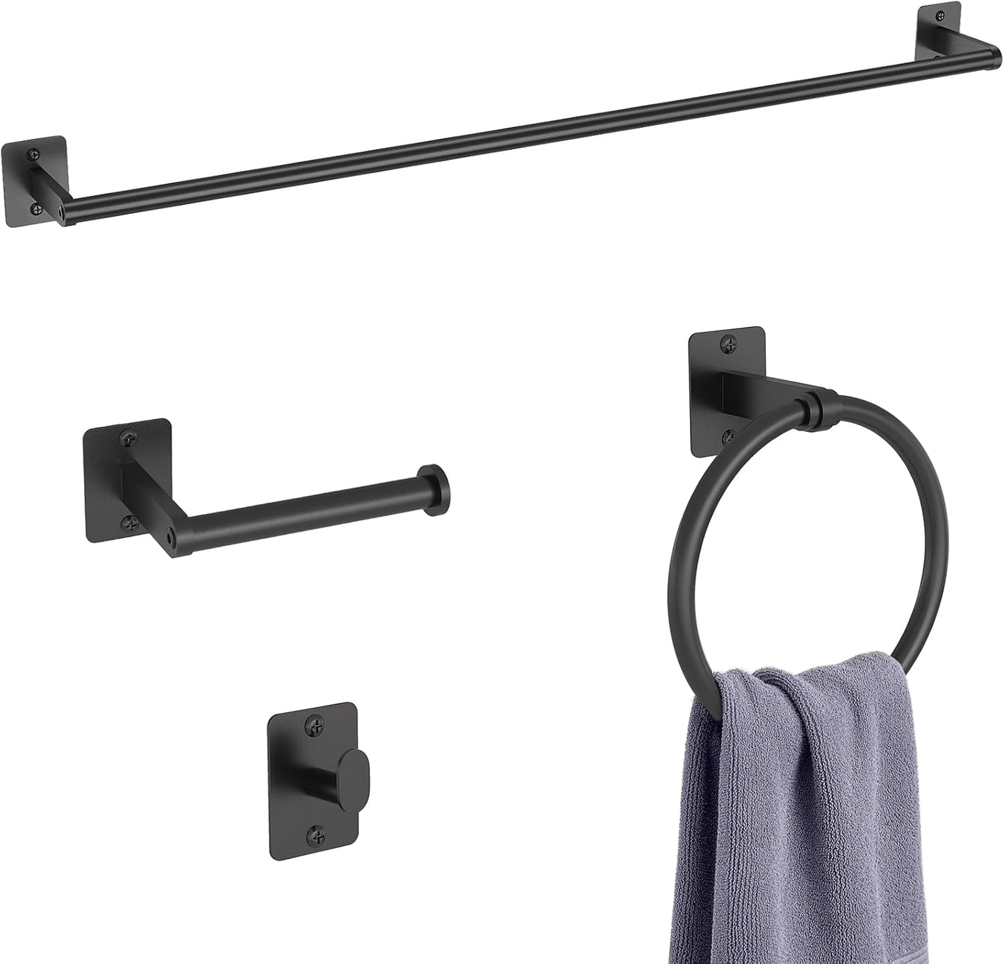 Set 4 Pzas Accesorios Baño Toallero 32pulg Negro Mate