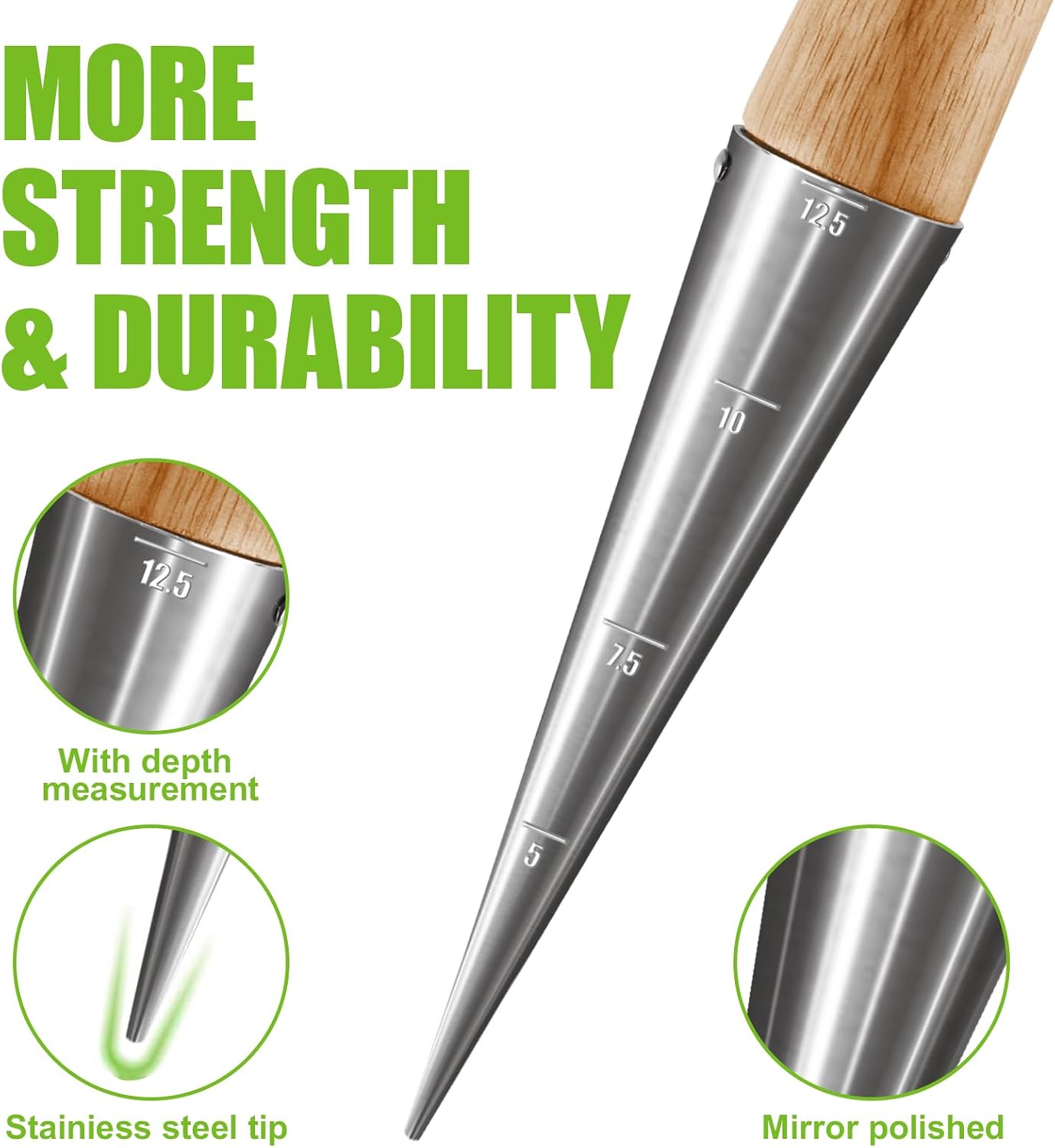 Dibber de mano madera acero inox cromo para tulipanes