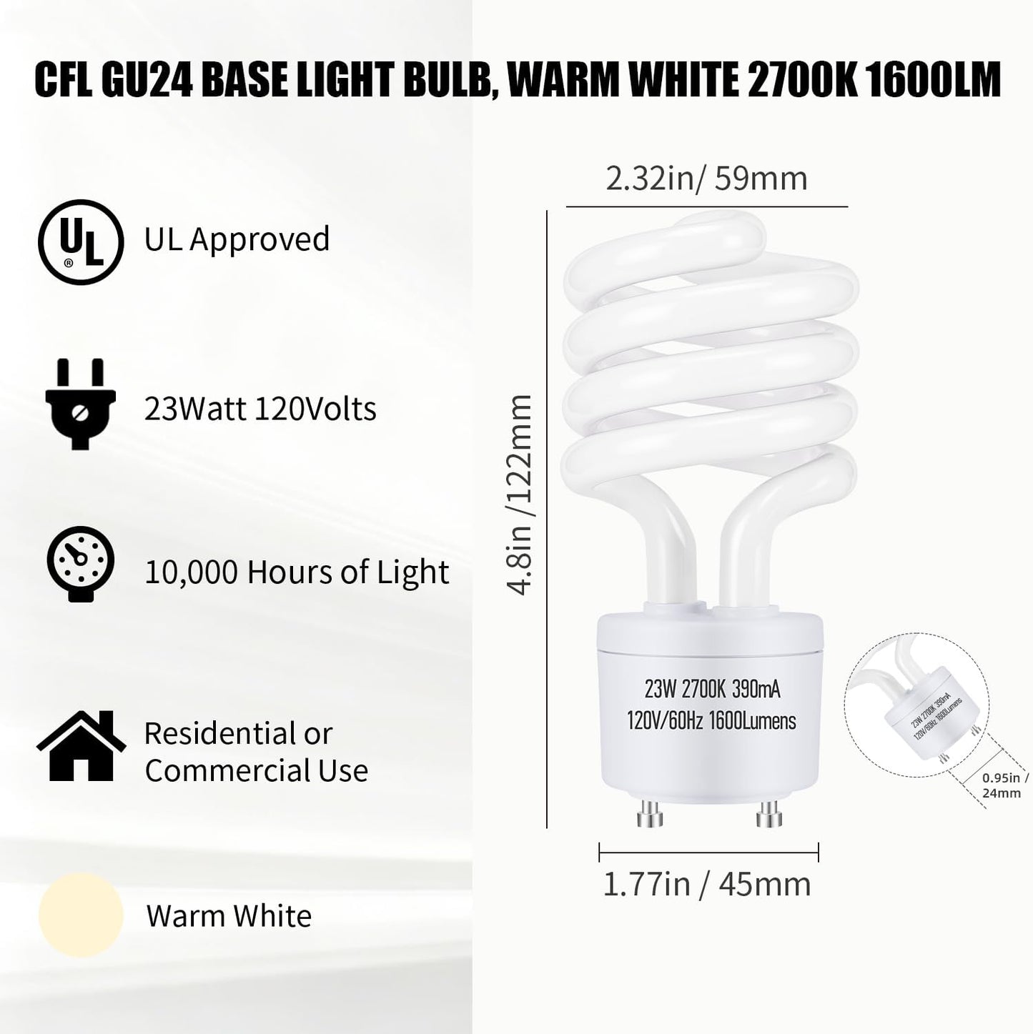 Base GU24 Bombilla CFL 23W 2700K 1600lm Blancas Suaves