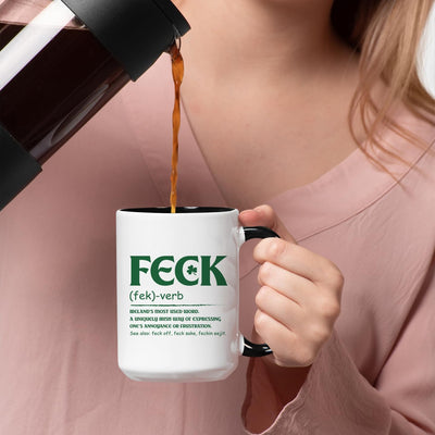 Taza de café de cerámica Veracco Irish Feck Definition 15 oz blanco con mango negro