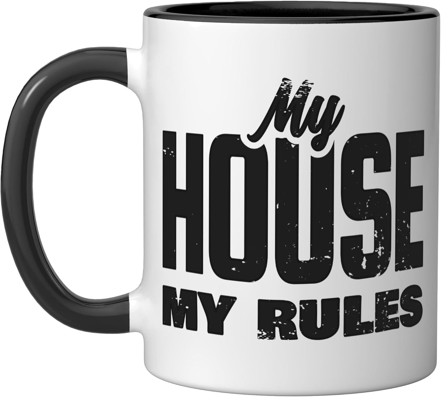 Taza cerámica My House My Rules negra/blanca