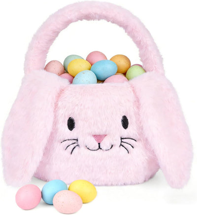 Cesta de Pascua plegable de felpa con orejas de conejo para niños