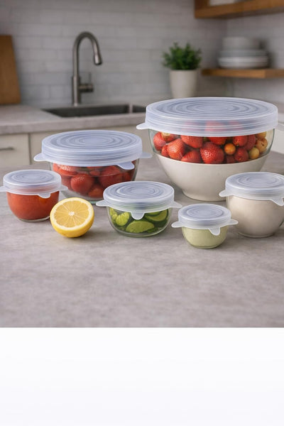 Tapas elásticas de silicona sin BPA paquete de 6 transparentes para alimentos