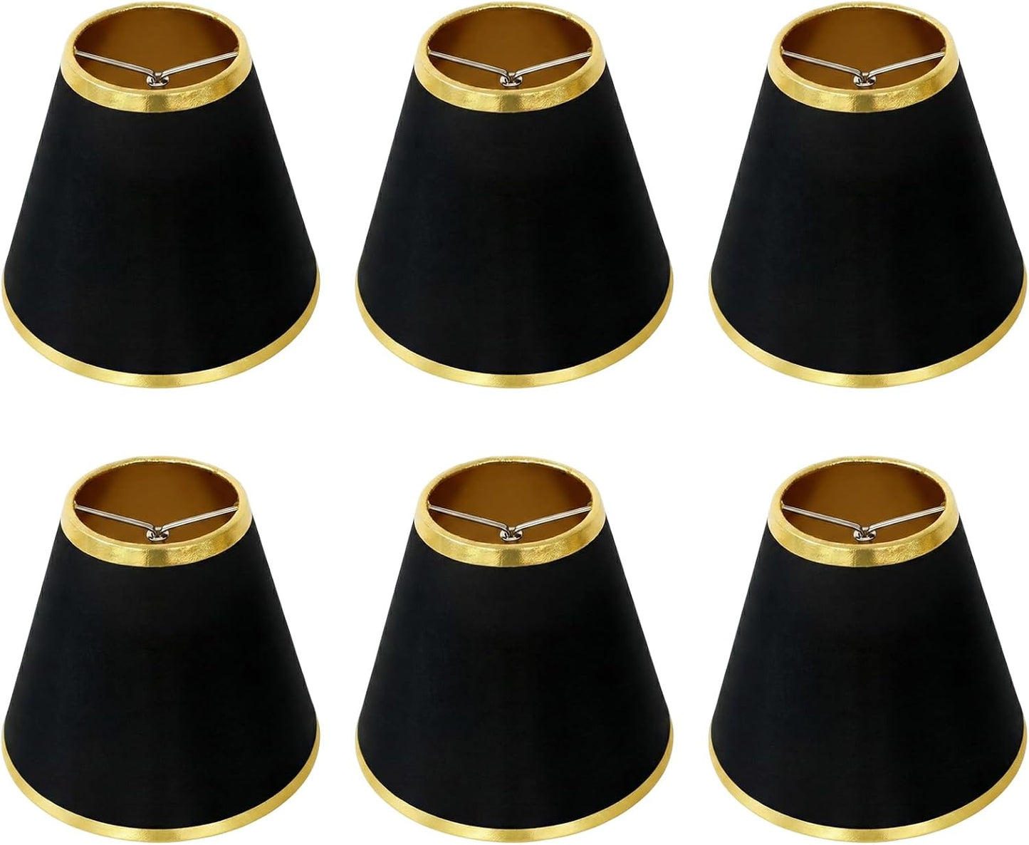 Pantalla lámpara clip bombilla negro oro borde dorado