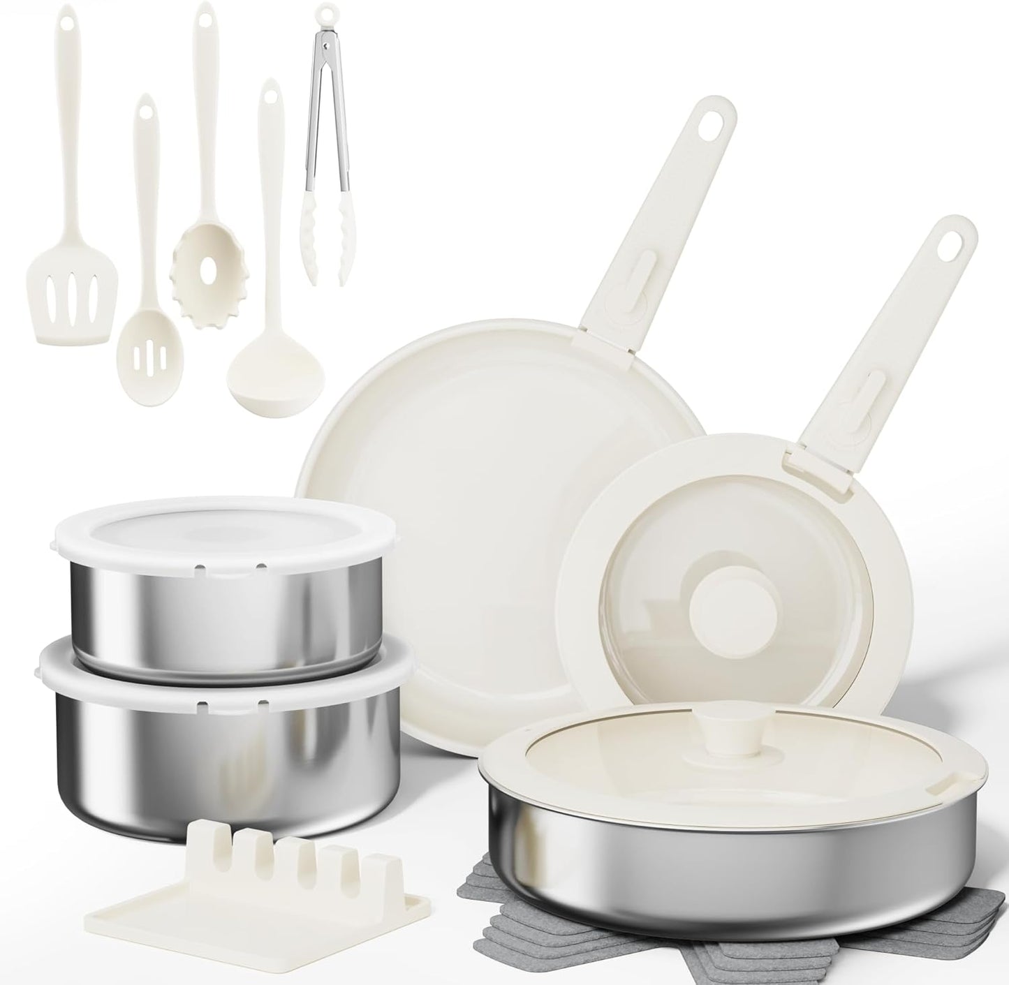 Set 21 Pzas Ollas Sartenes Acero Inox 4 Capas