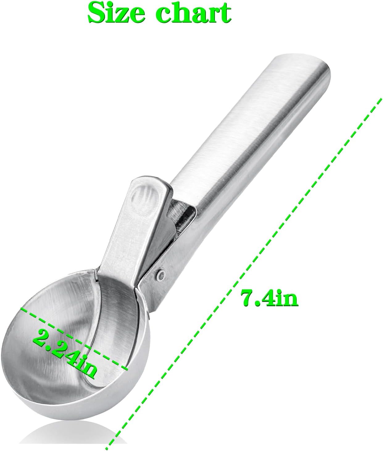 Cuchara helado acero inox gatillo mango cómodo plateada