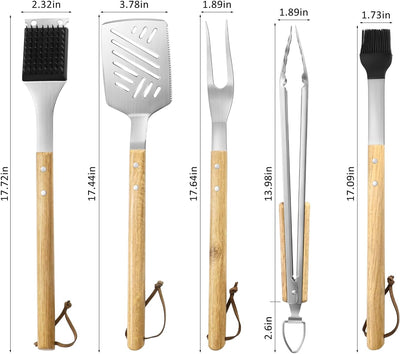 Set 5 Herramientas Barbacoa Acero Inox Espátula Tenedor