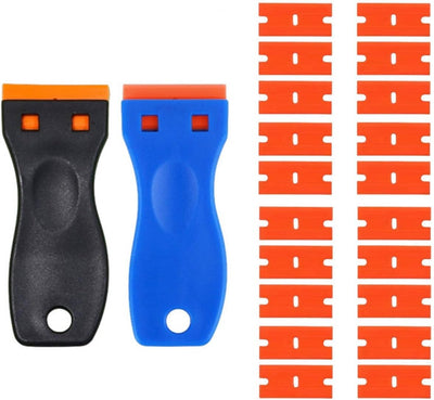 Set 2 limpiadores plástico con 20 cuchillas para remover etiquetas