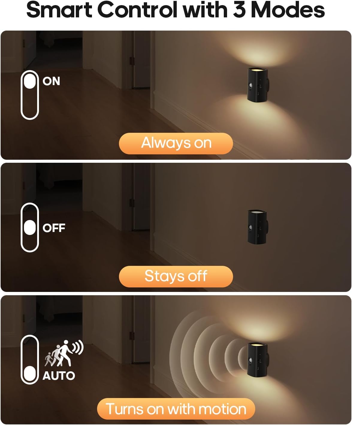 Luz nocturna recargable sensor movimiento blanca cálida pack 2