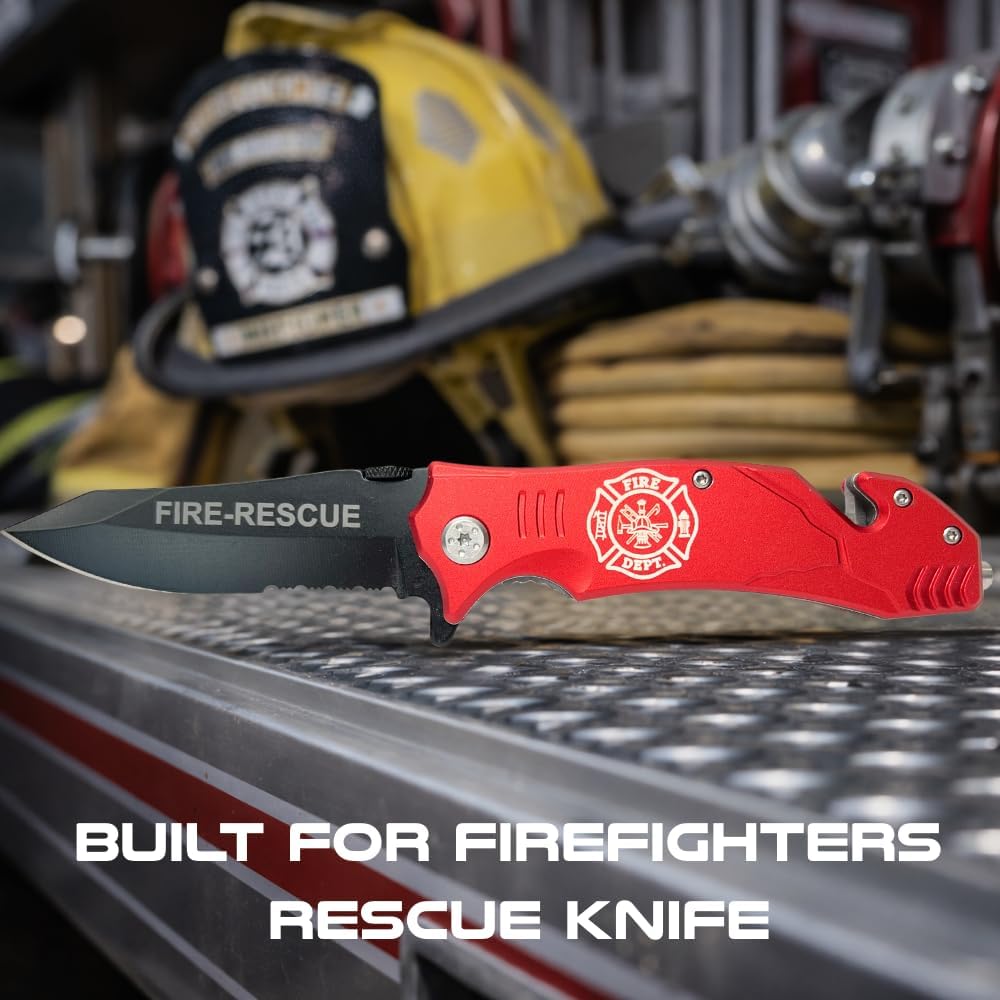 Cuchillo rojo bombero rompeventanas con hoja combinada