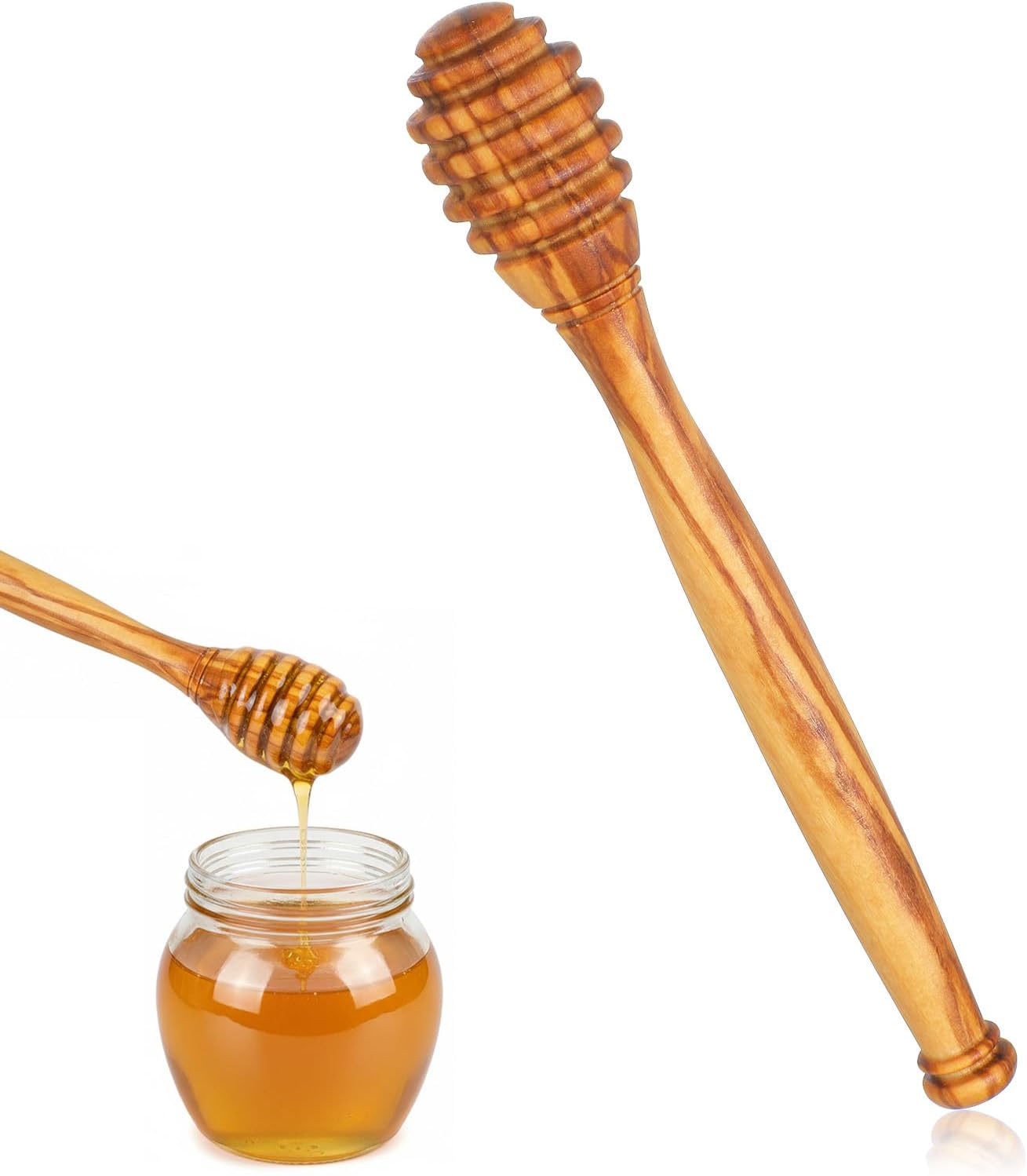 Dippers de madera de olivo, agitador de miel de 6.3 pulgadas, palos para té y tarros