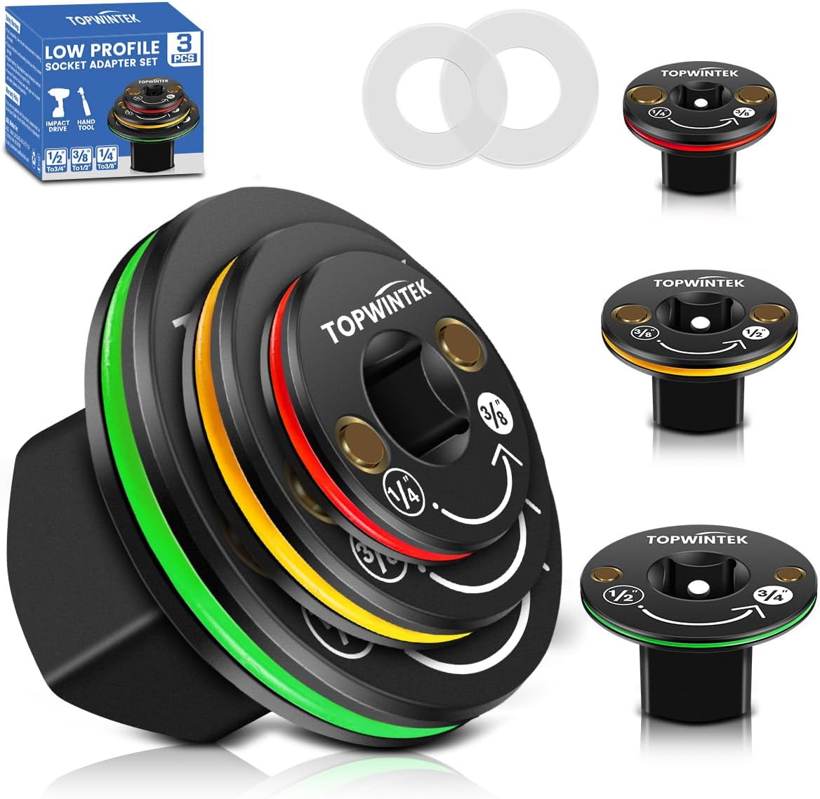 3 Adaptadores Enchufe Impacto 14-12-8pulg Espacio Reducido