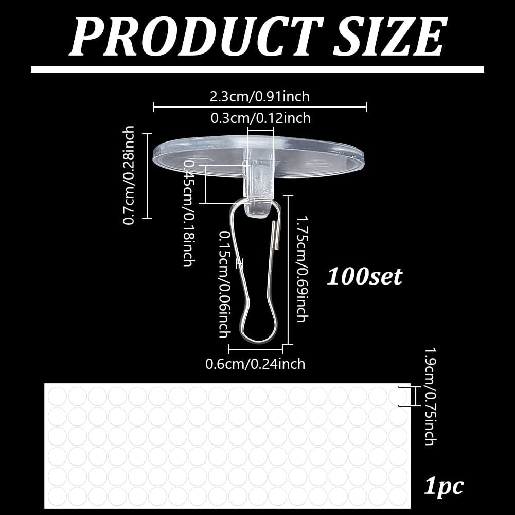 100 Pzas Gancho Techo Autoadhesivo Transparente para Decoración