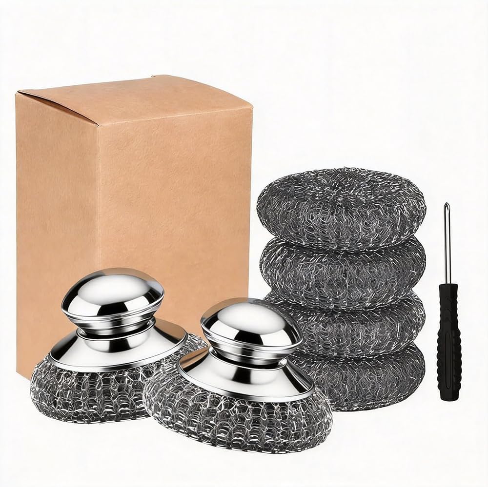Set 7 Cepillos Acero para Hierro Fundido Ollas Parrilla