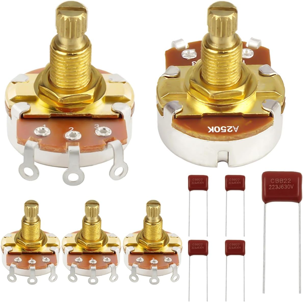 Ollas A250K para guitarra eje latón 0.709pulg potenciómetro cono