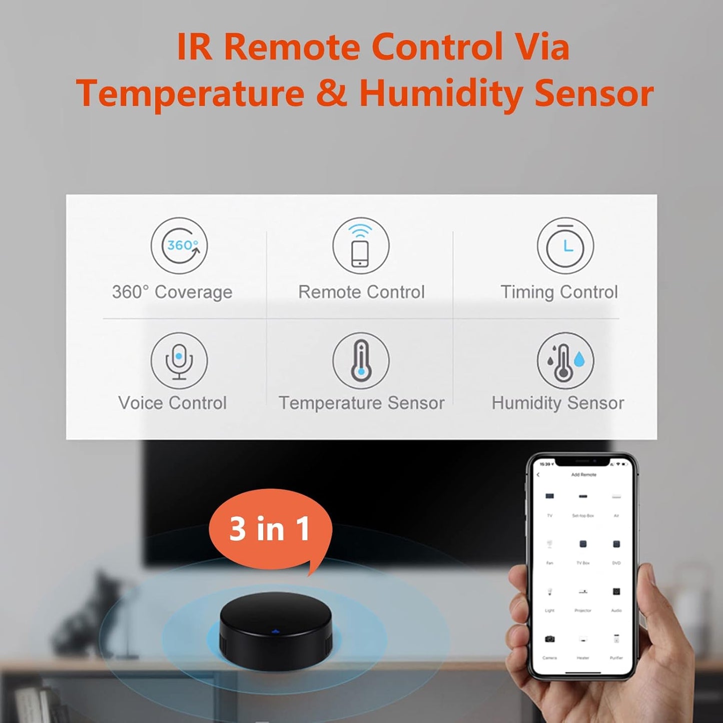 Control remoto IR WiFi 2.4G con termómetro y higrómetro