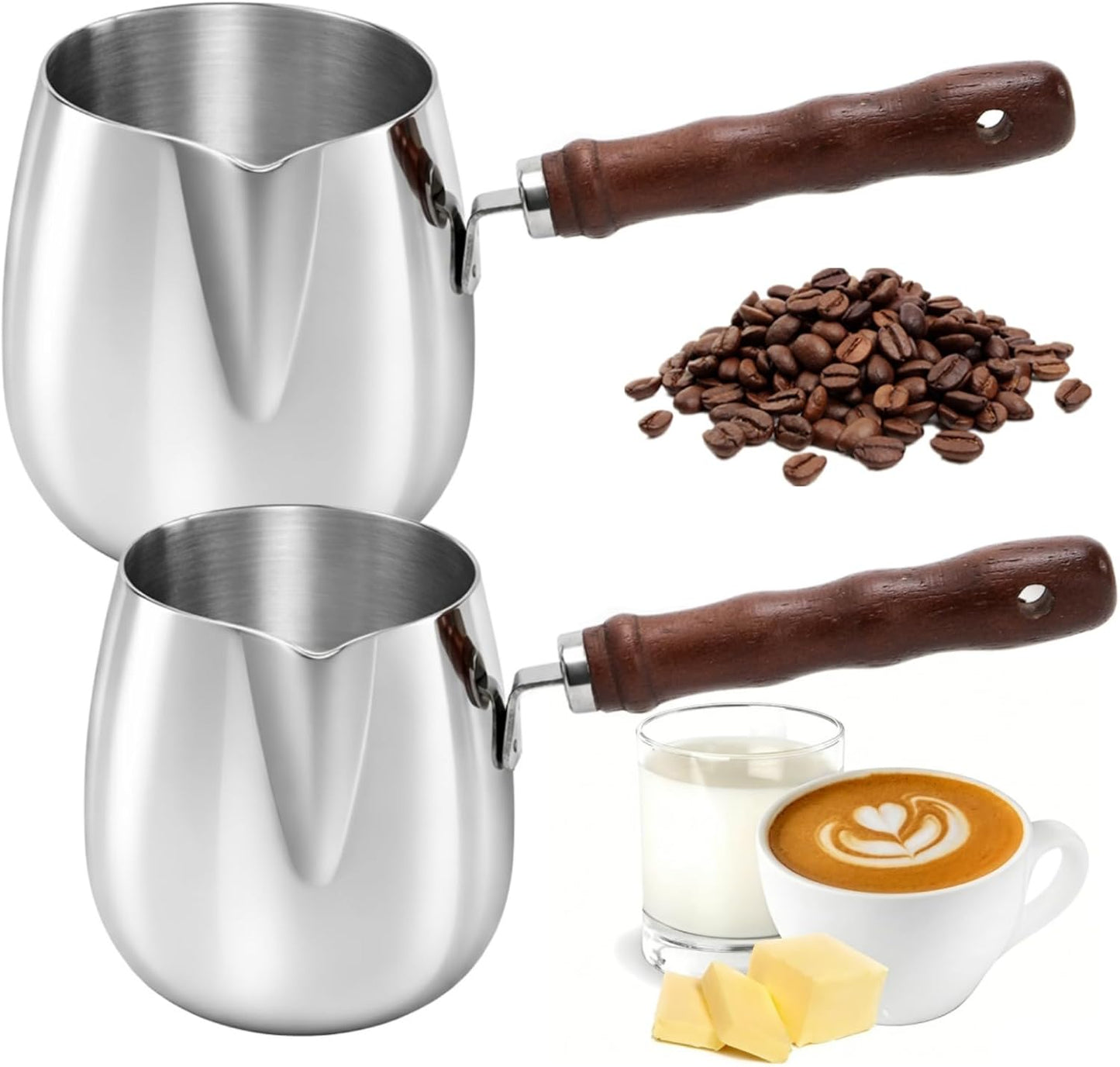 Paquete de 2 ollas de café turco con calentador de leche de acero inoxidable