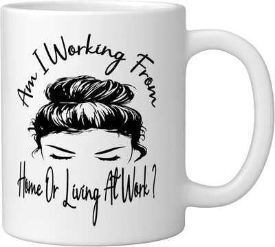 Taza cerámica para oficina con moño desordenado blanco