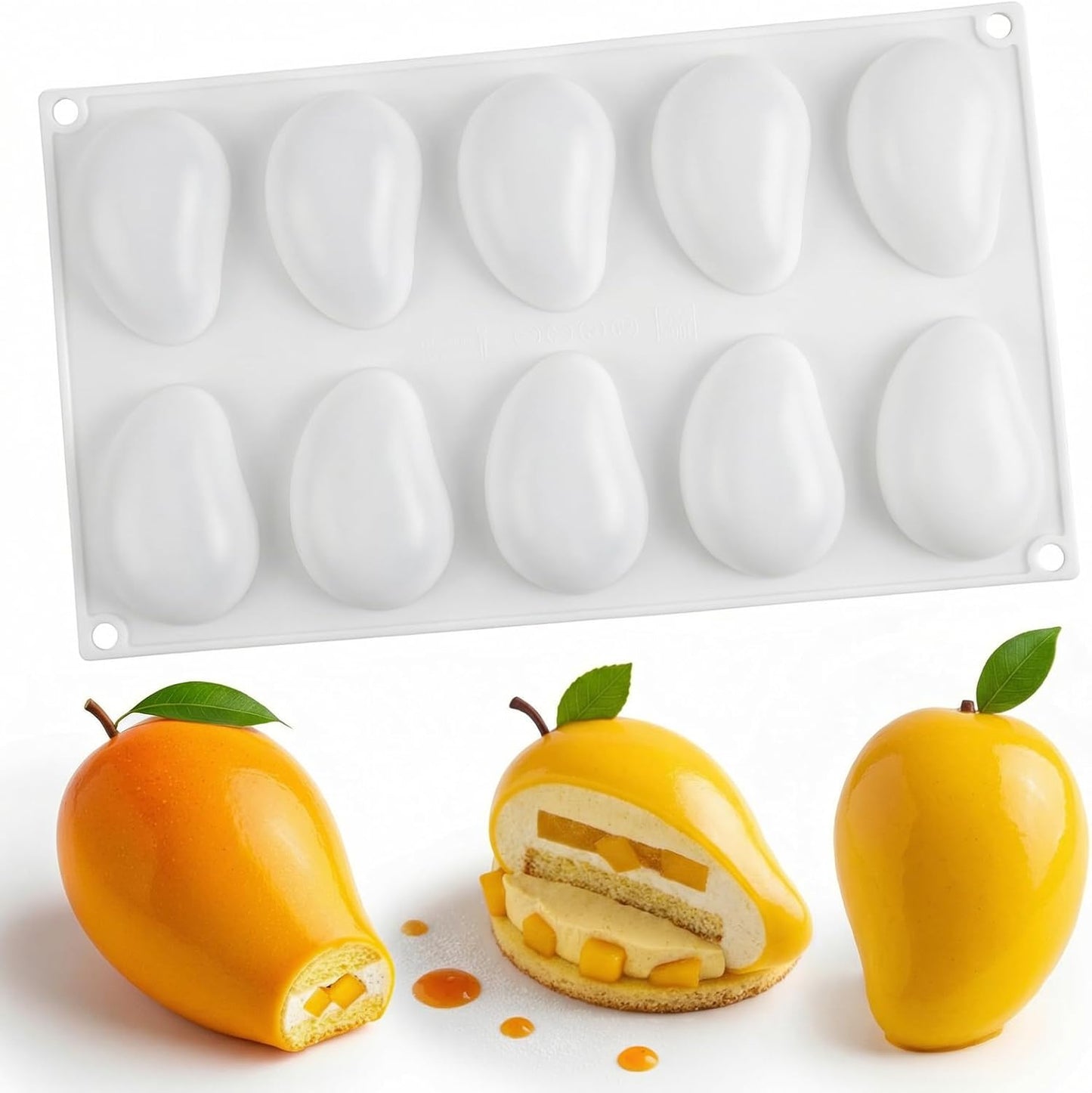 Molde de silicona antiadherente para pastel de mousse con forma de mango 10 cavidades