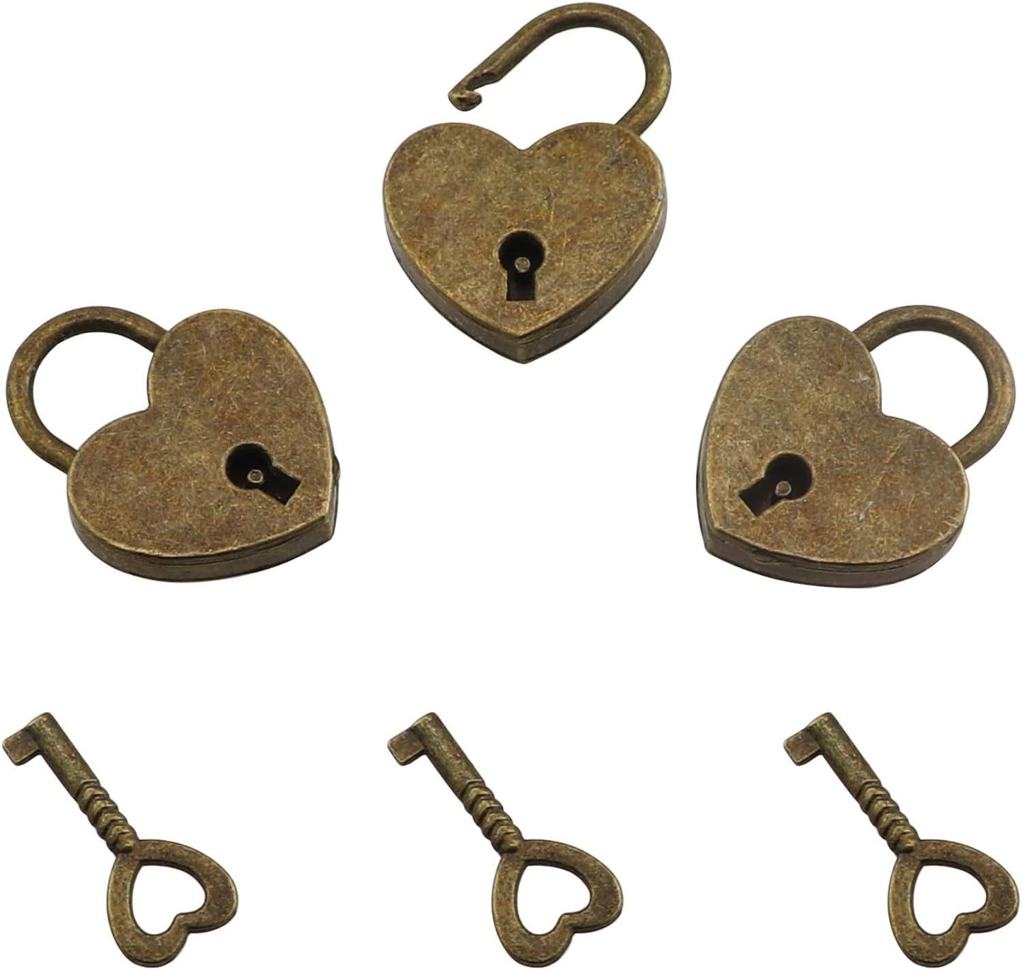 3 Set Candados Corazón Aleación Bronce Antiguo con Llaves