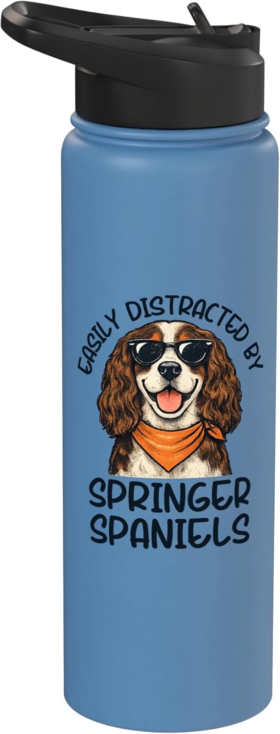 Botella agua acero inox aislada perro spaniel