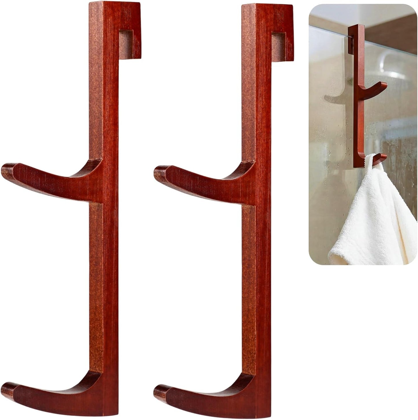 2 Ganchos madera natural para puerta ducha de vidrio sin marco