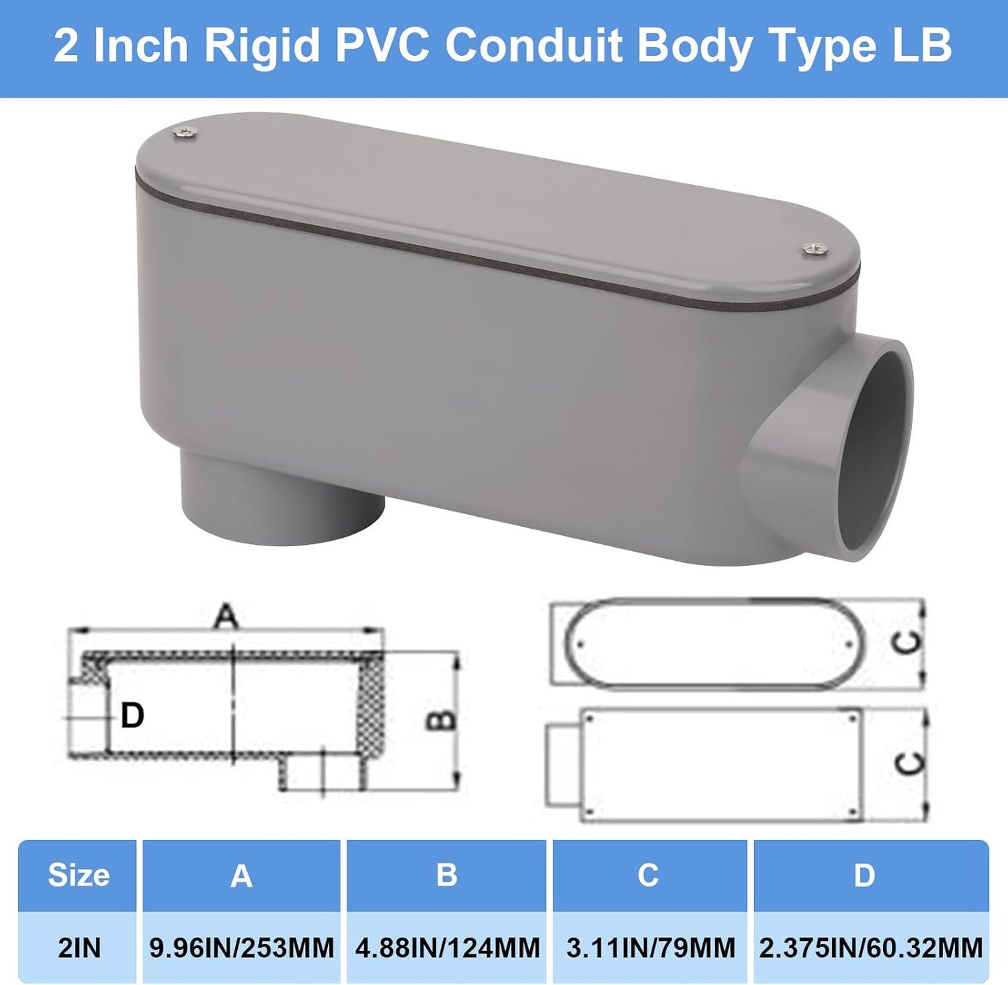 Cuerpo conducto PVC 2pulg tipo LB gris