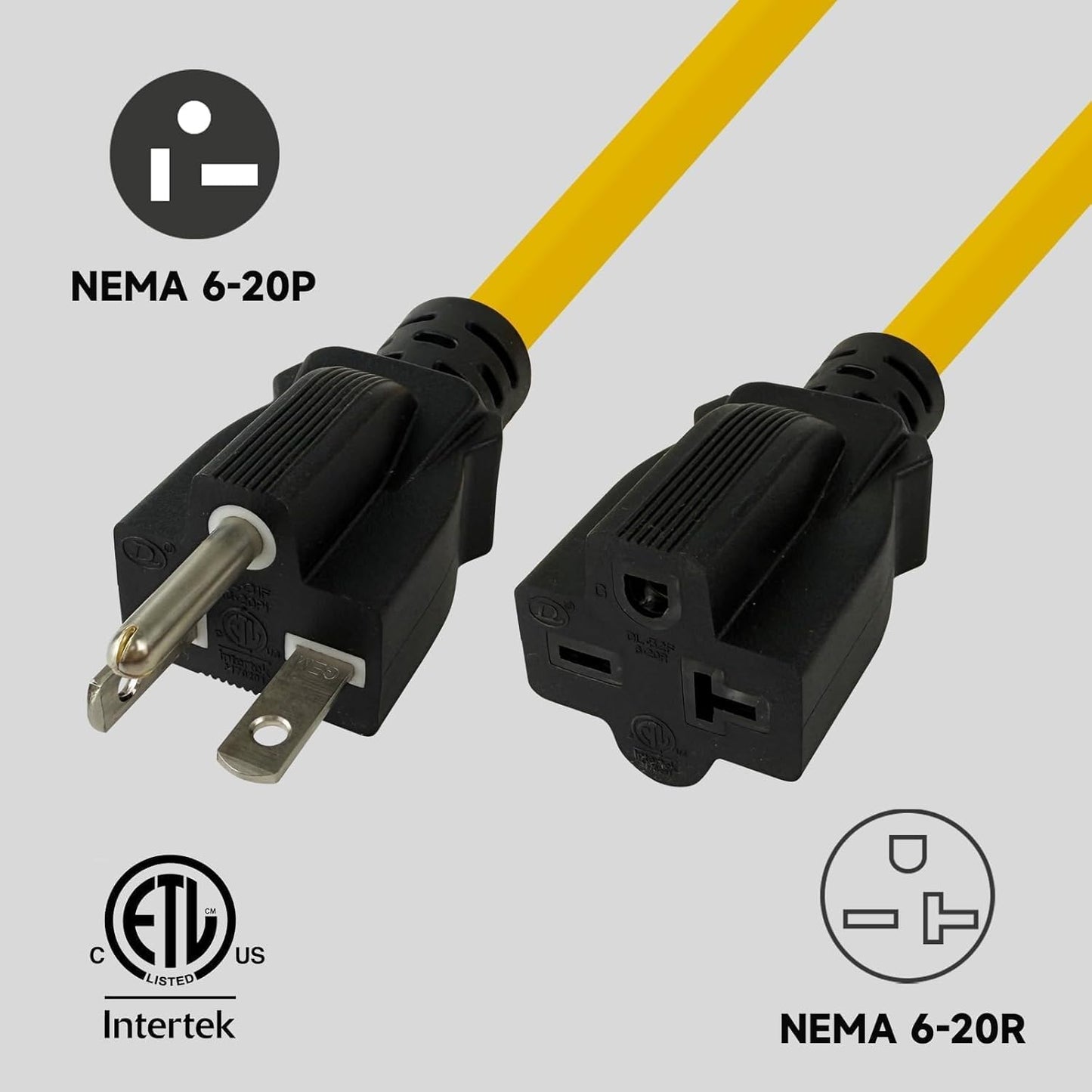 Cable extensión exterior 6 pies NEMA 6-20P/R SJTW 20A 250V amarillo