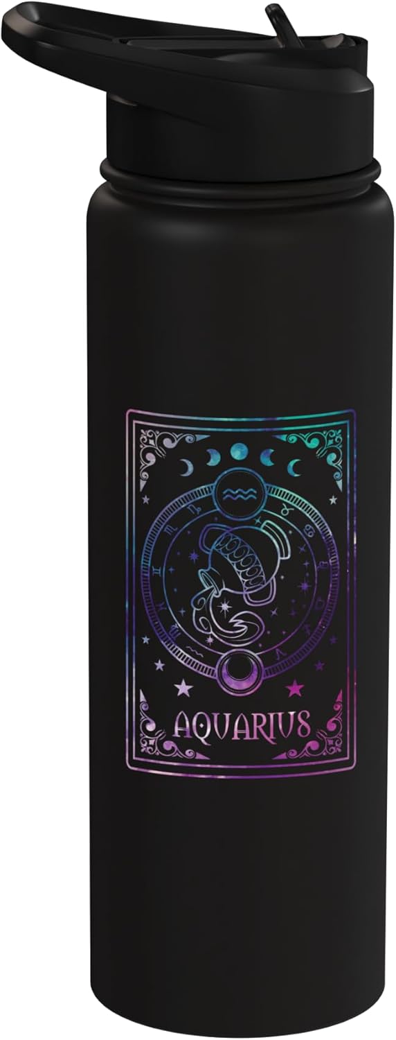 Botella agua acero inox aislada signo zodíaco Aquarius
