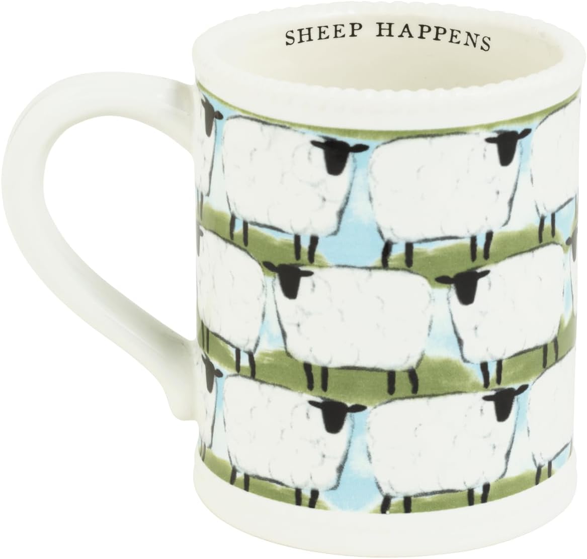 Taza de cerámica blanca Mud Pie de la granja de las ovejas