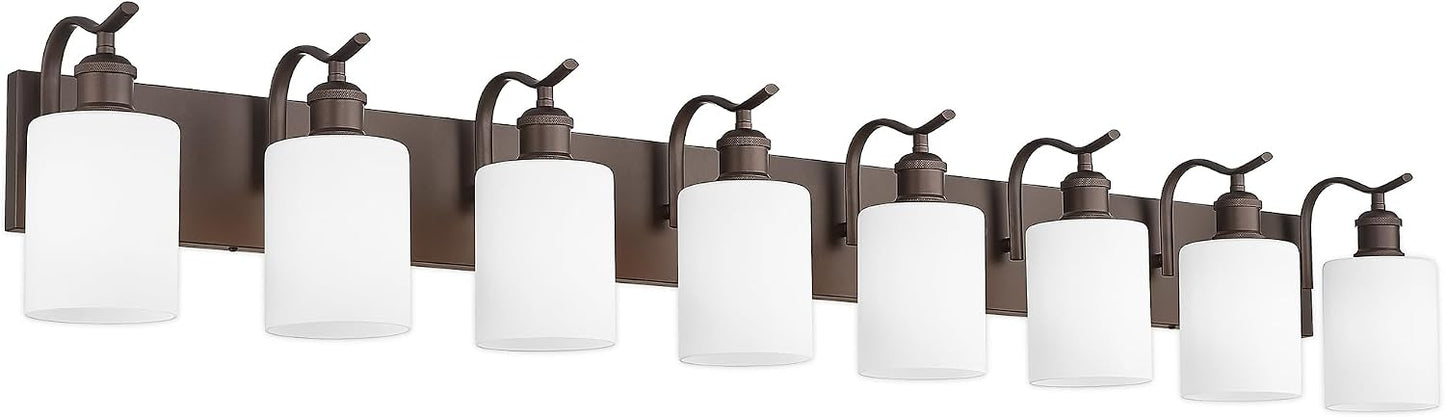Lámpara baño 8 luces vidrio leche metal marrón aceitado