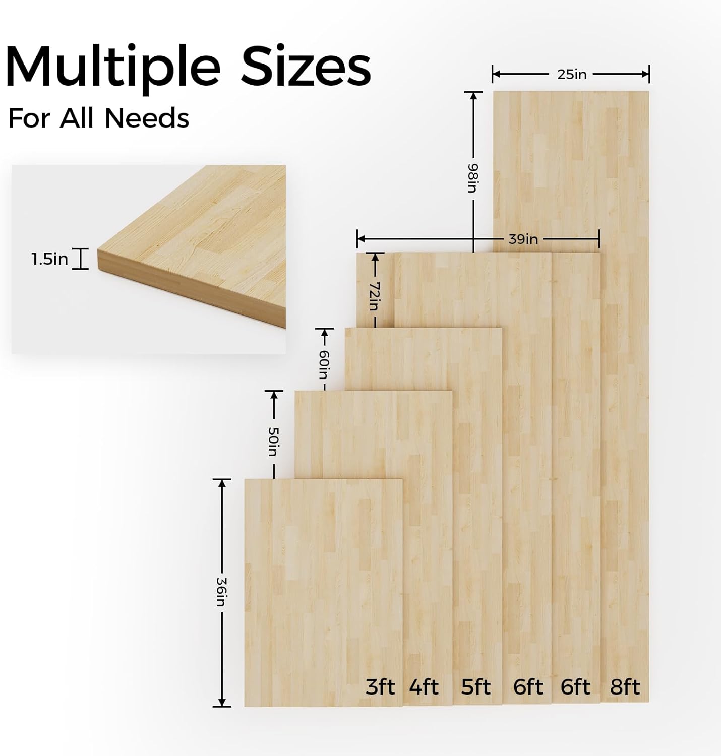Encimera madera maciza abedul 5ft para cocina