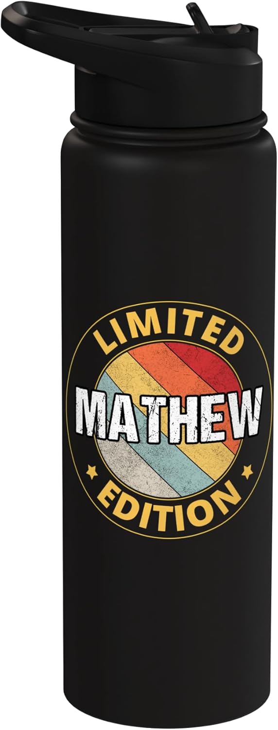 Botella agua acero inox aislada nombre Mathew