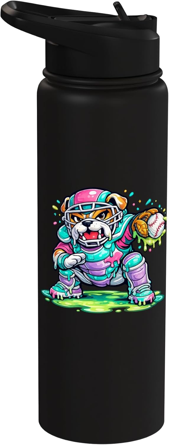 Botella de agua aislada de acero inoxidable con diseño de béisbol