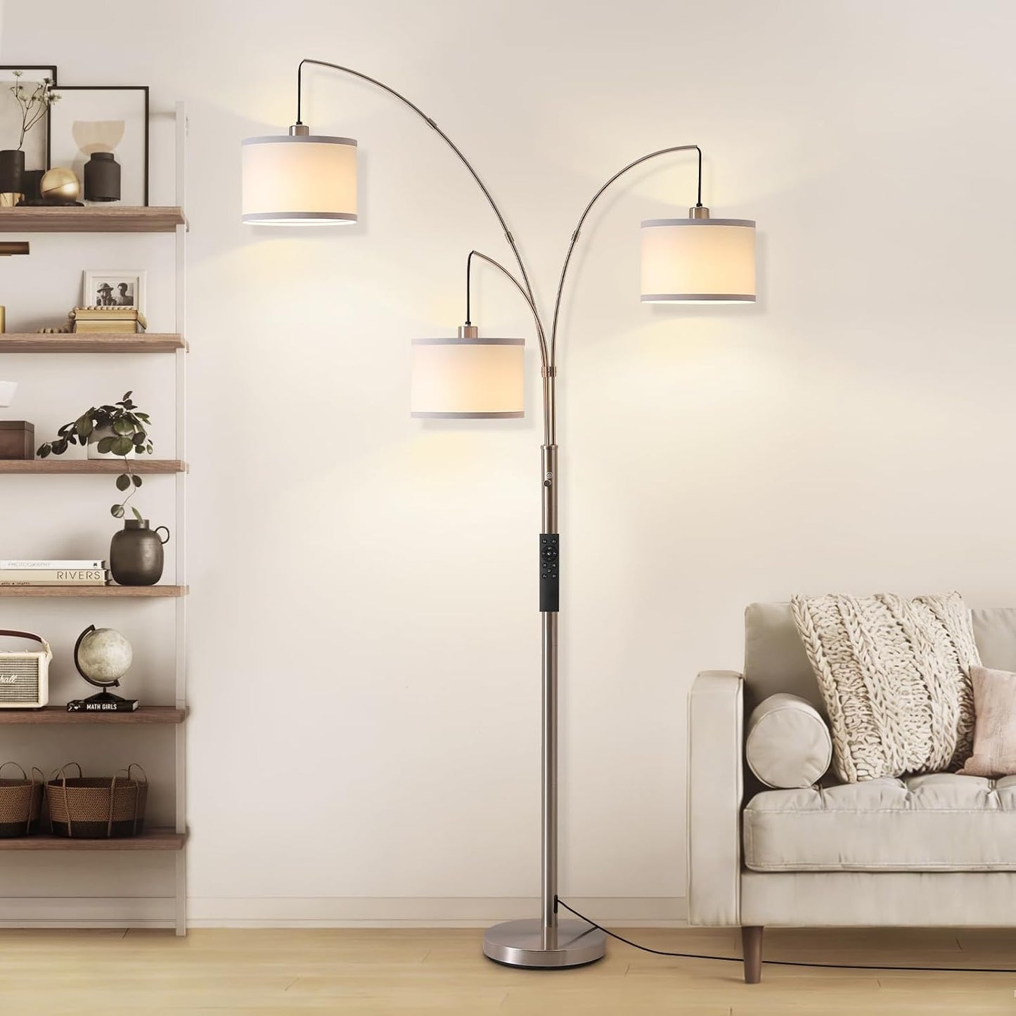 Lámpara pie living 2400LM control remoto estilo mid century