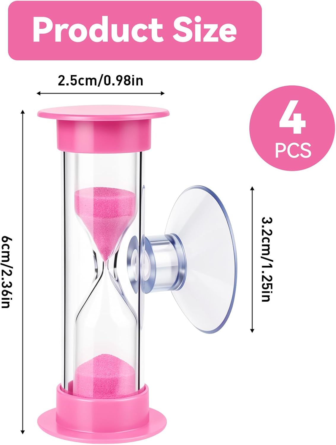 4 Temporizadores Arena 2 Min Azul Rosa con Ventosa para Espejo