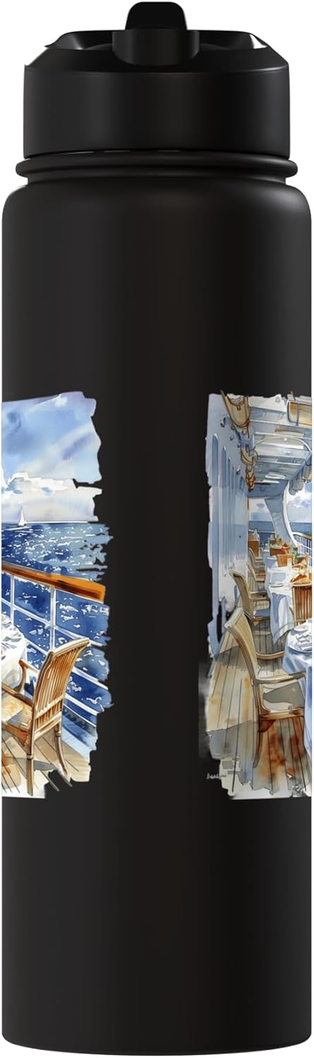 Bottlla de agua acero inoxidable vista barco insulada