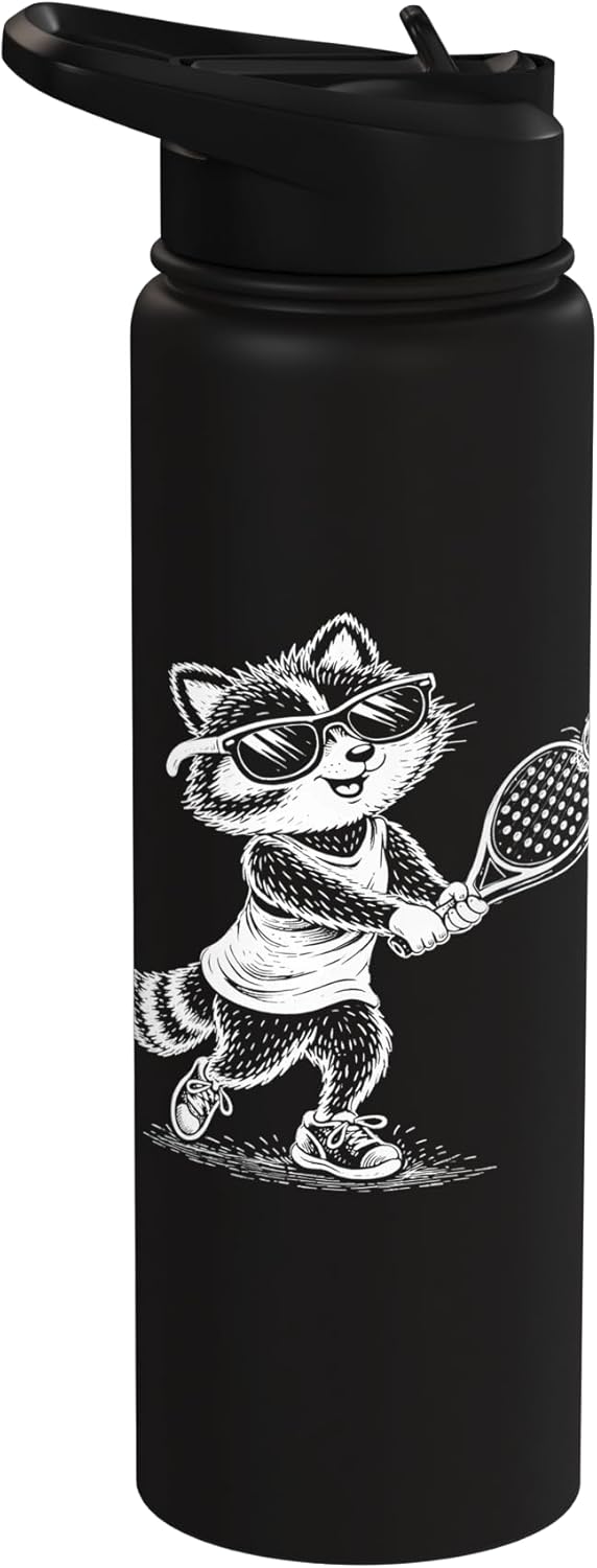 Botella agua acero inox aislada con raccoon divertido