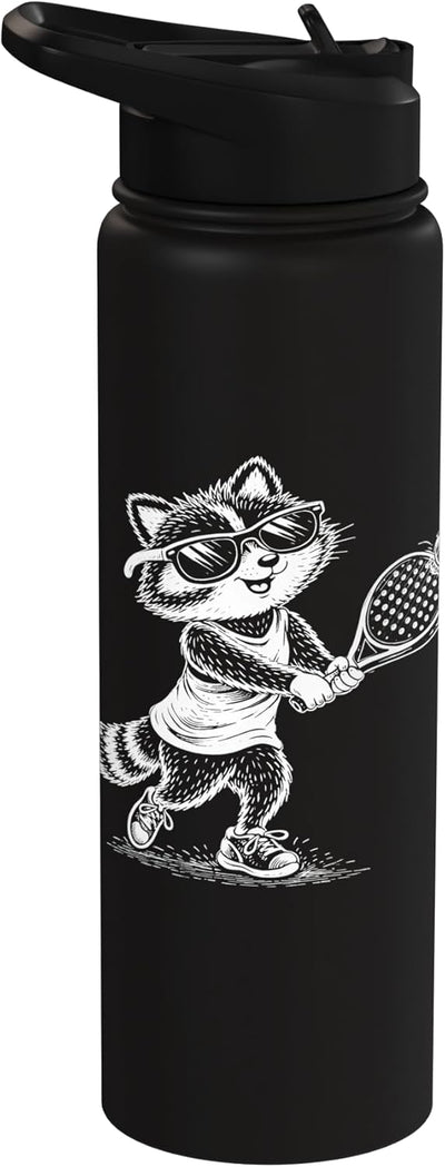 Botella agua acero inox aislada con raccoon divertido