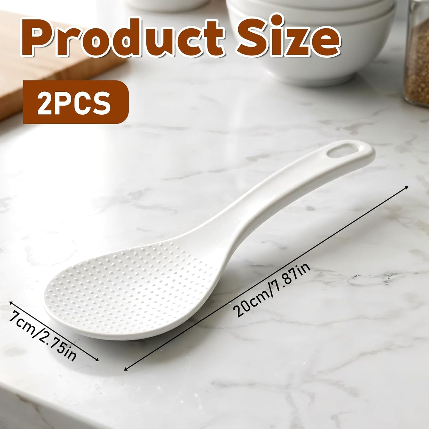 Espátula arroz 2 cucharas antiadherentes plástico blanco 7.7pulg