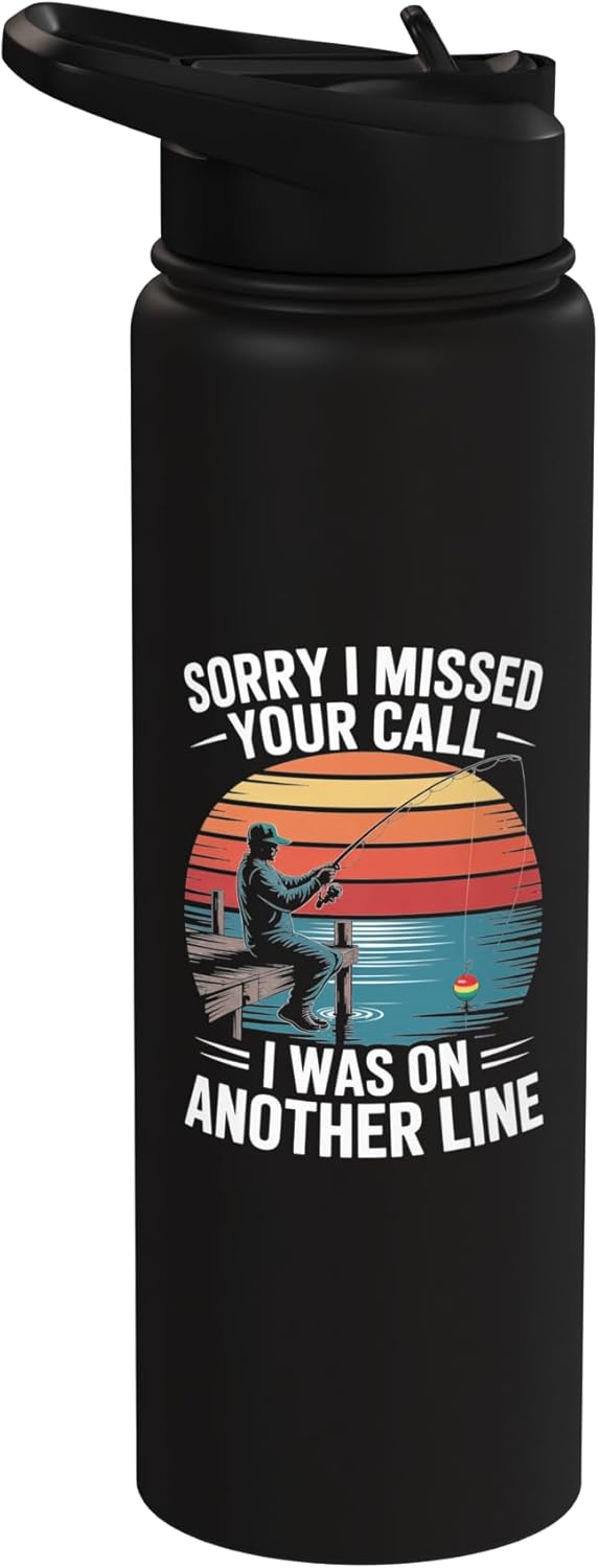 Botella de agua aislada de acero inoxidable con diseño de chiste de pesca